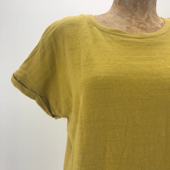 LOFT Top Womens Small Yellow Green Short Sleeve 100% Slub Cotton Terry Knit - Picture 2 of 10